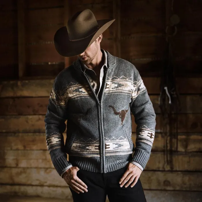 Longhorn Cardigan Grey Men Stetson Jackets
