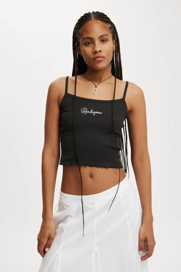Longline Picot Cami Rendezvous Washed Black Women Cotton On Tops