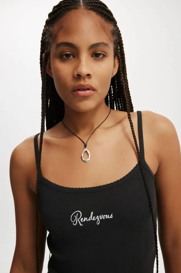 Longline Picot Cami Rendezvous Washed Black Women Cotton On Tops