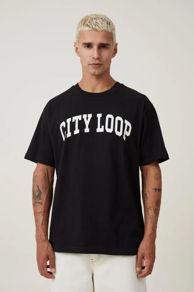 Loose Fit College TShirt Black City Loop Men Cotton On Tees and Tanks
