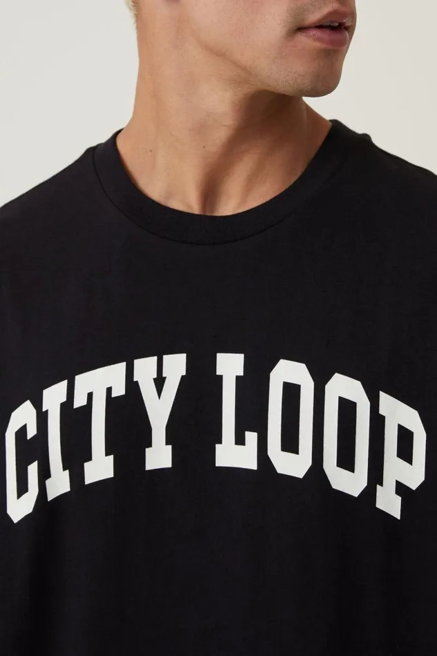 Loose Fit College TShirt Black City Loop Men Cotton On Tees and Tanks Loose Fit College TShirt Black City Loop Men Cotton On Tees and Tanks