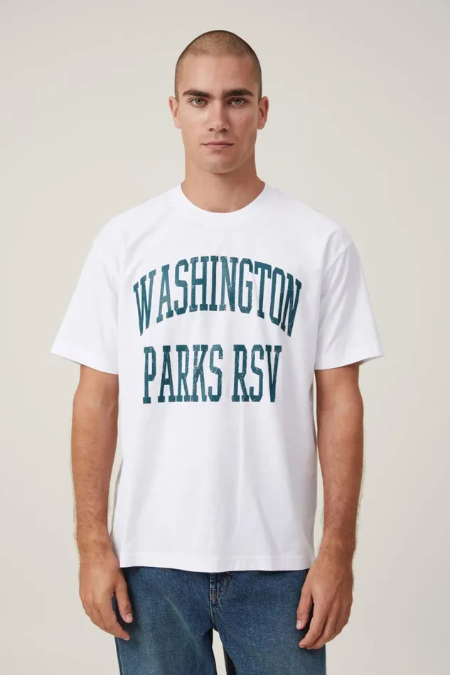 Loose Fit College TShirt White Washington Parks Men Cotton On Tees and Tanks