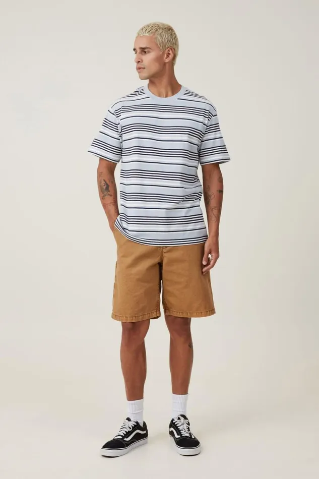 Loose Fit Stripe TShirt Sky Blue Everyday Stripe Men Cotton On Tees and Tanks Loose Fit Stripe TShirt Sky Blue Everyday Stripe Men Cotton On Tees and Tanks