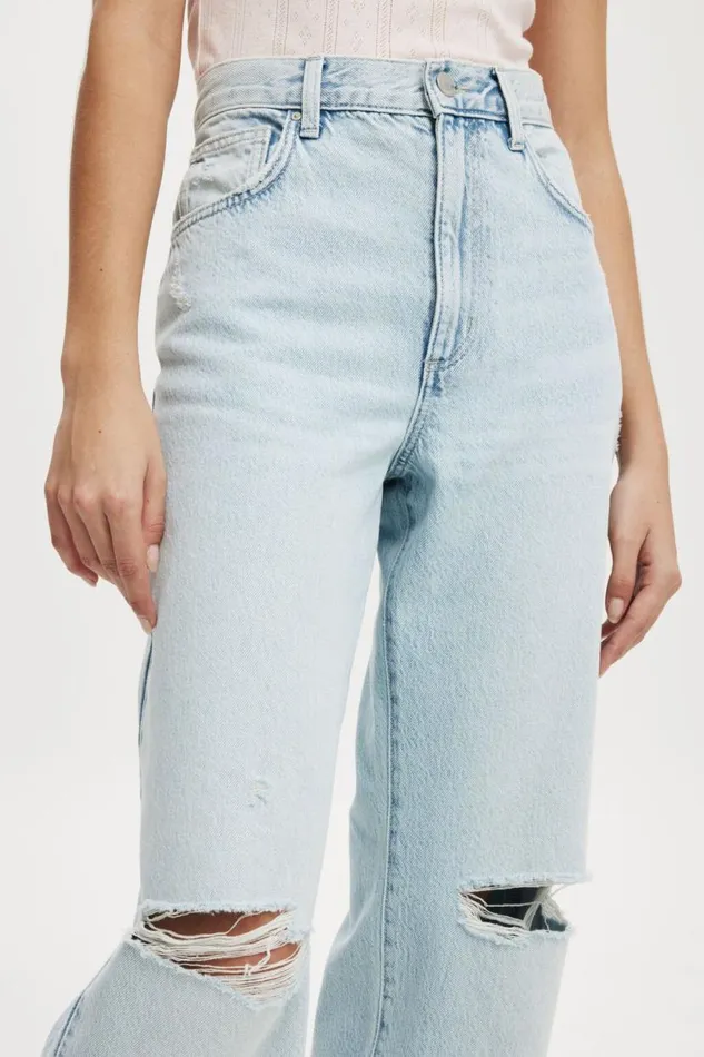 Loose Straight Jean Crystal Blue Rip Women Cotton On Pants Loose Straight Jean Crystal Blue Rip Women Cotton On Pants