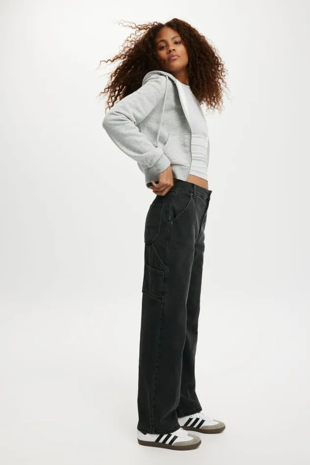 Loose Straight Jean Graphite Black Carpenter Women Cotton On Pants