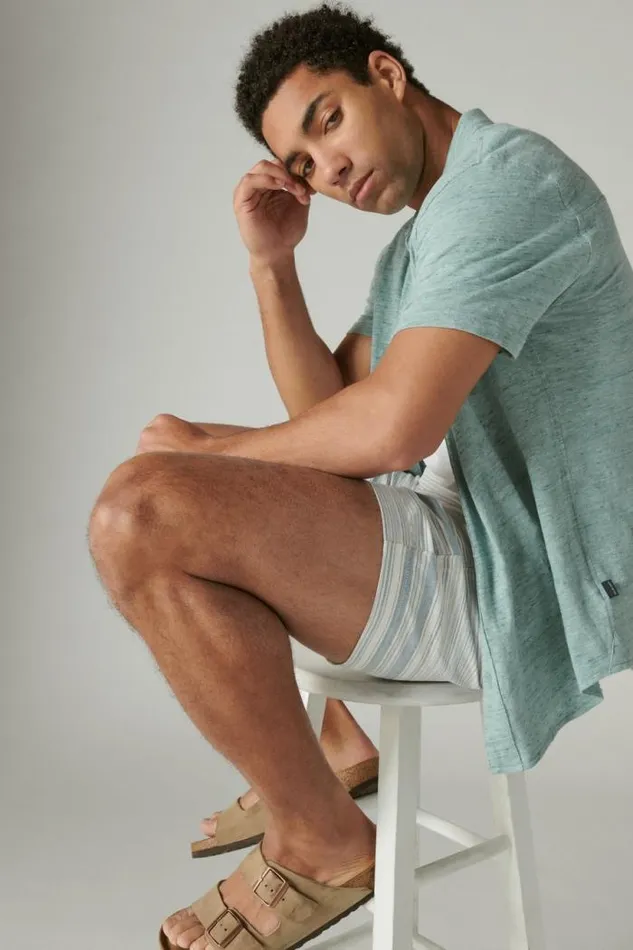 Lucky Brand 7034pull Up Linen Short Blue Stripe Men Shorts