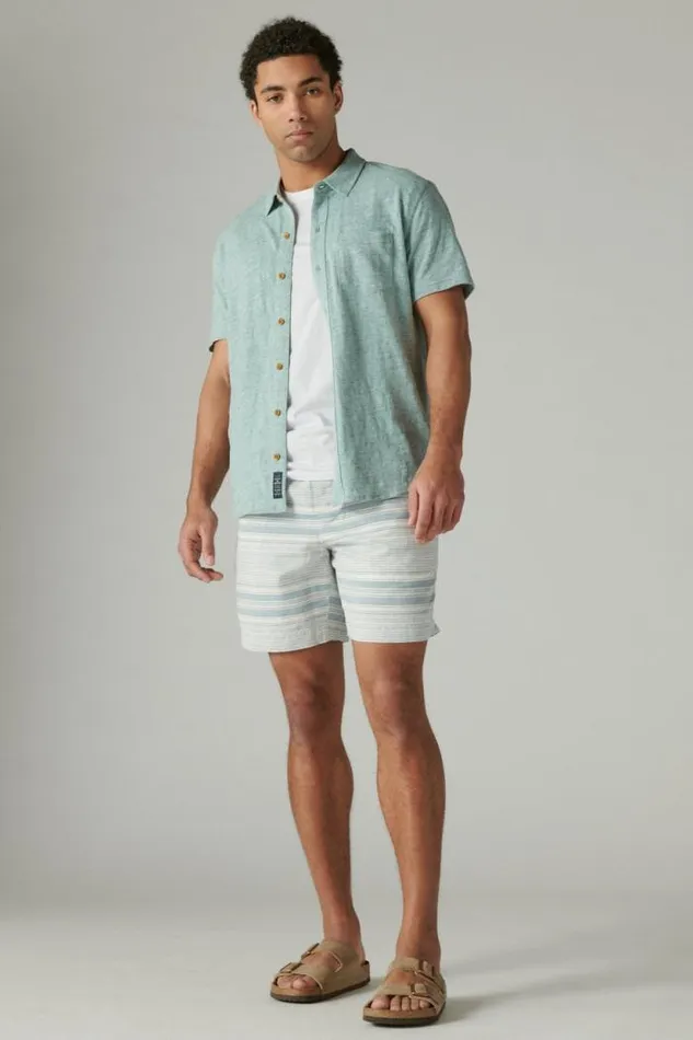 Lucky Brand 7034pull Up Linen Short Blue Stripe Men Shorts