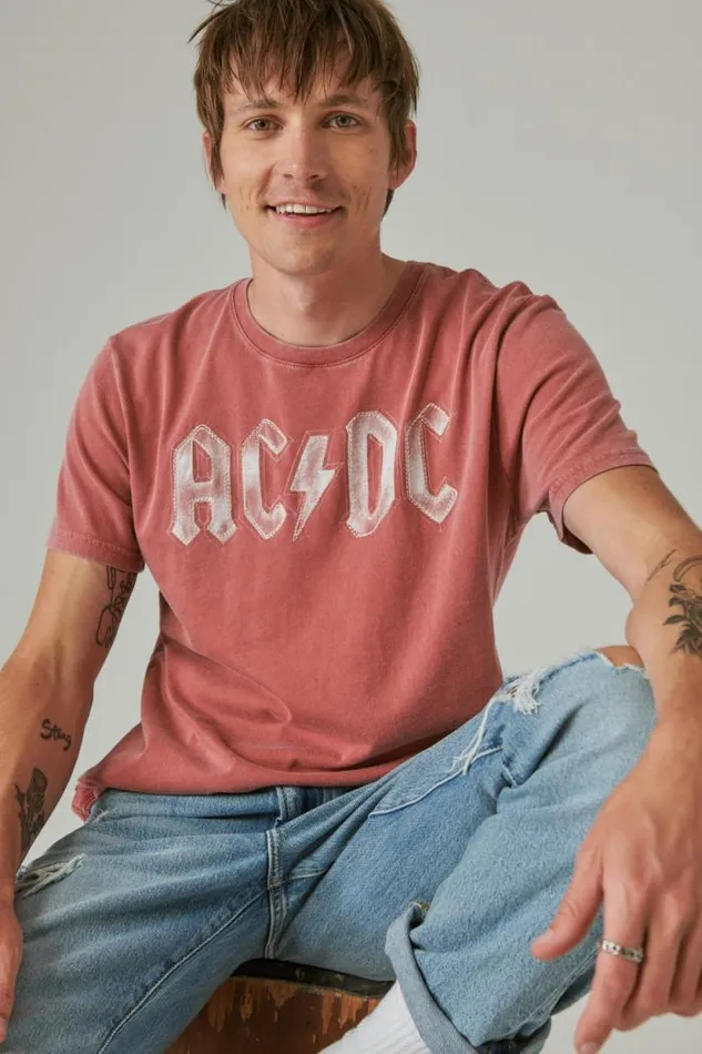 Lucky Brand Acdc Bolt Brick Red Men Graphic Tees