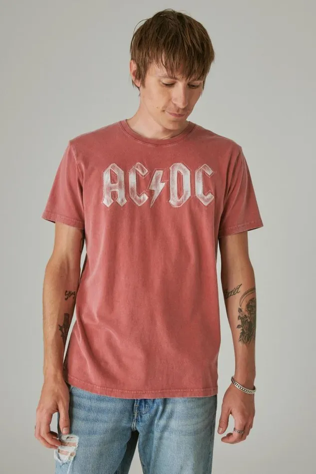 Lucky Brand Acdc Bolt Brick Red Men Graphic Tees
