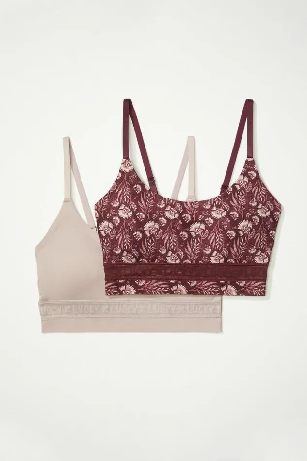 Lucky Brand Autumn Floral 2pk Bralette Light Red Women Intimates and Sleepwear
