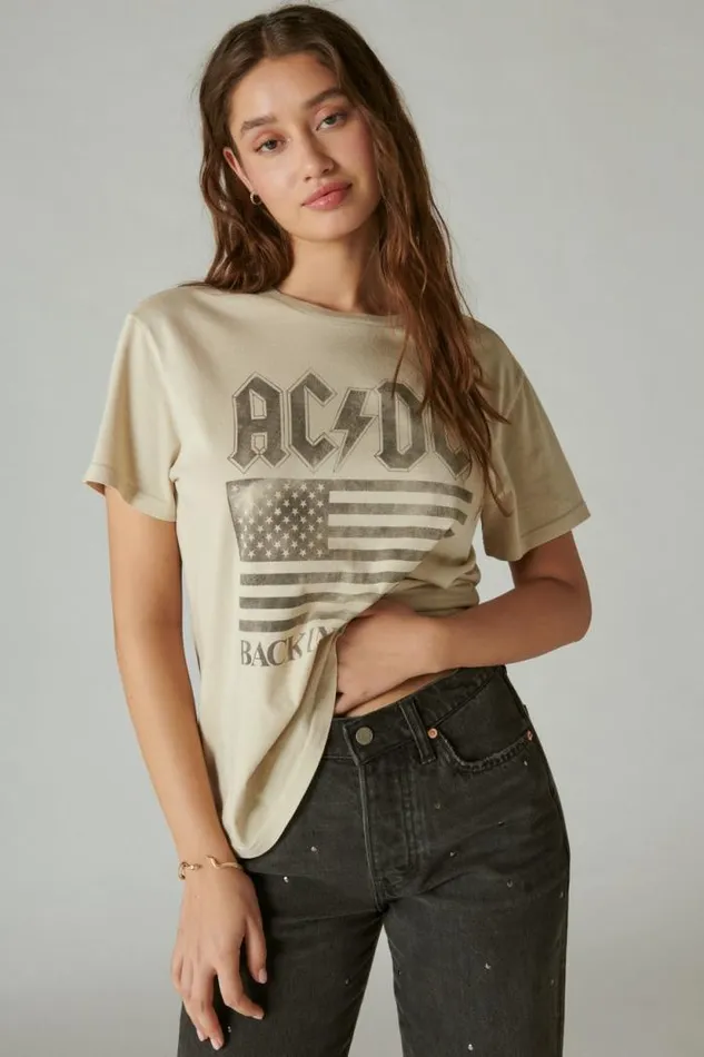 Lucky Brand Back In Black Acdc Boyfriend Tee Gray Morn Women Graphic Tees