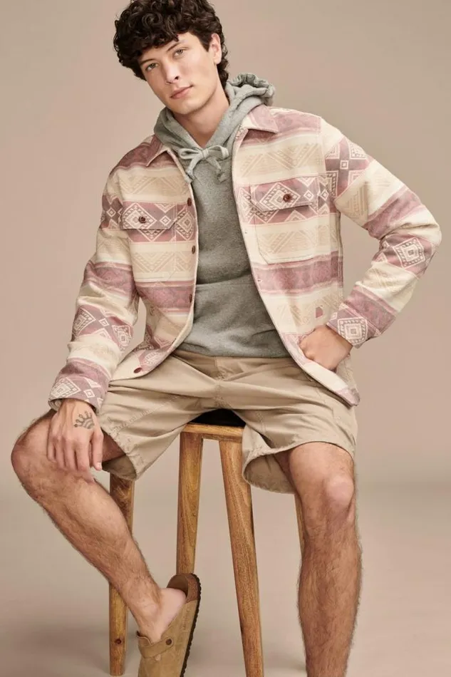Lucky Brand Blanket Shirt Jacket Natural Red Multi Men Jackets and Outerwear