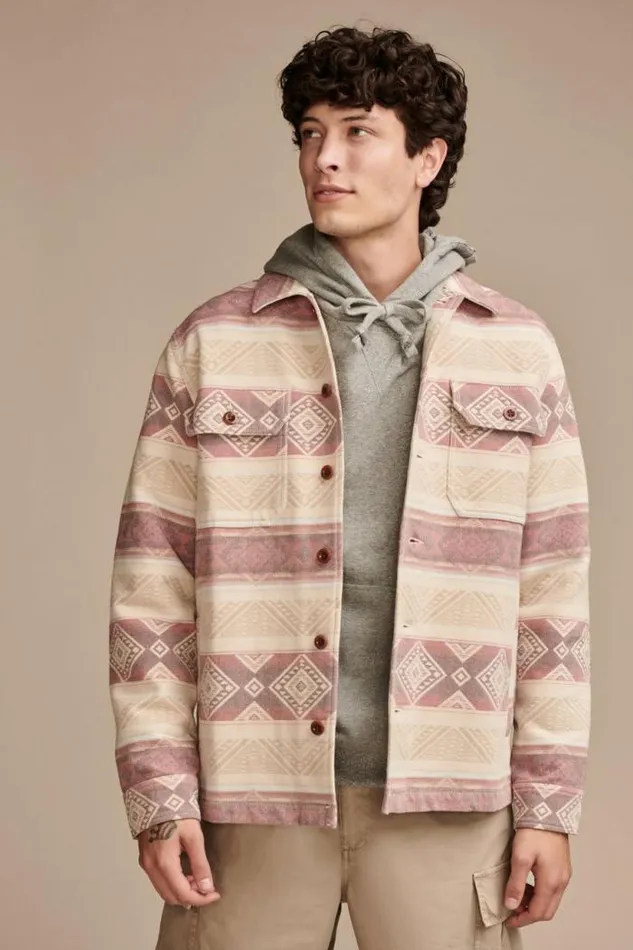Lucky Brand Blanket Shirt Jacket Natural Red Multi Men Jackets and Outerwear
