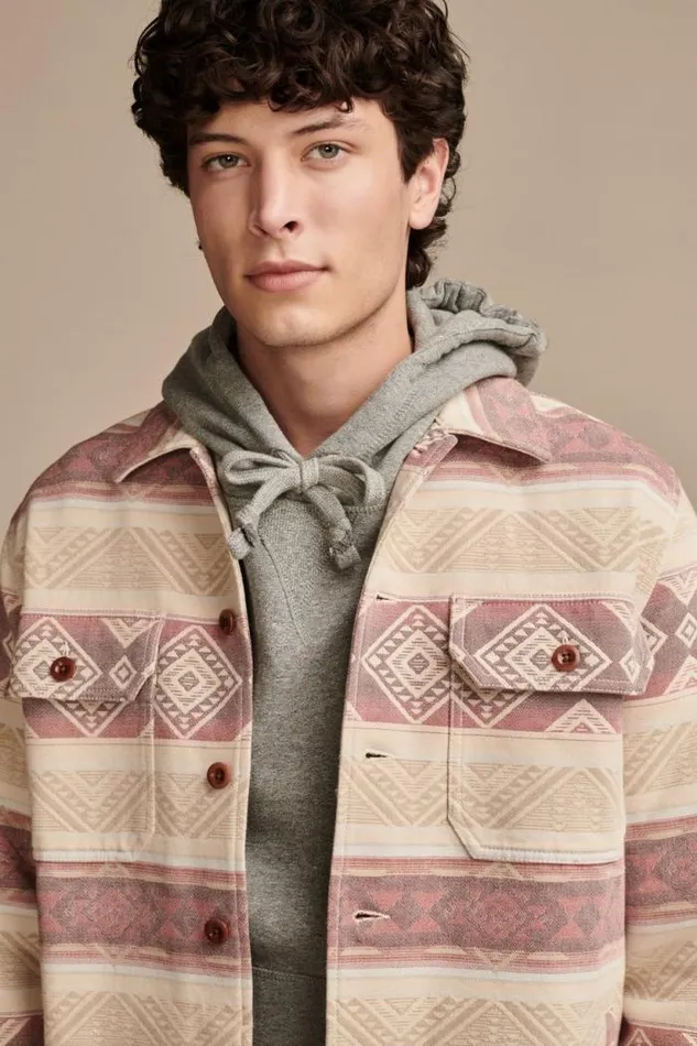 Lucky Brand Blanket Shirt Jacket Natural Red Multi Men Jackets and Outerwear