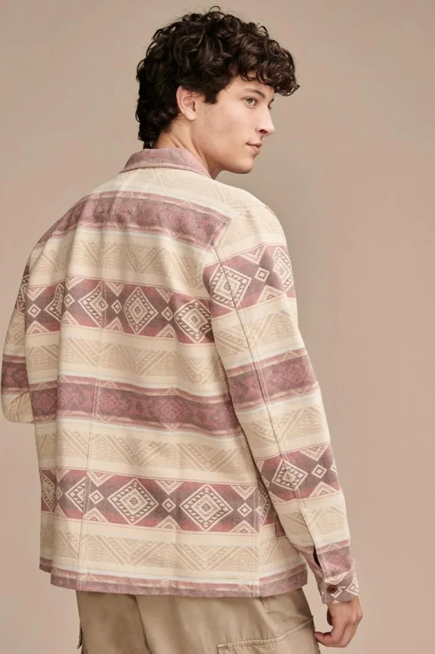 Lucky Brand Blanket Shirt Jacket Natural Red Multi Men Jackets and Outerwear