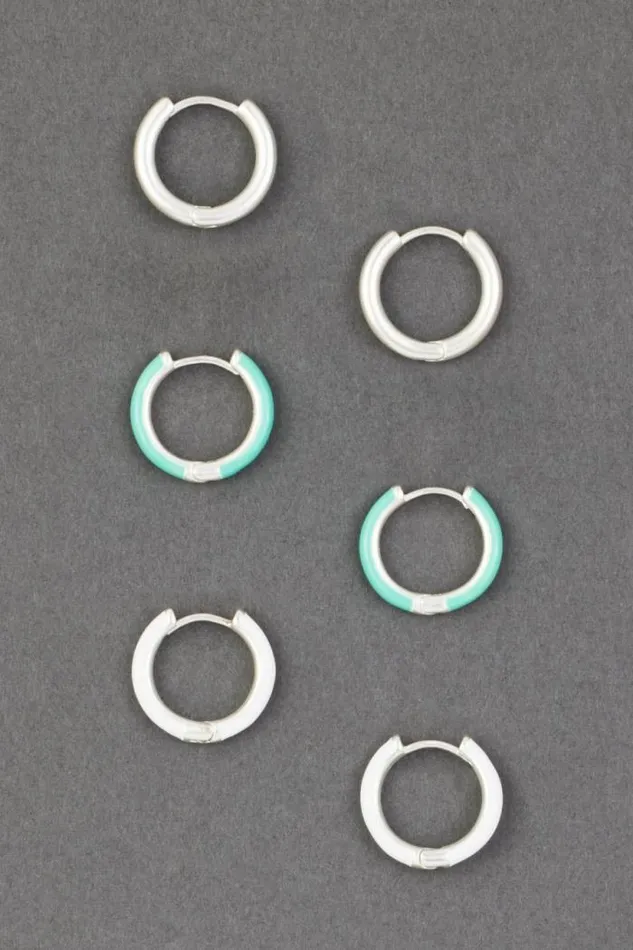 Lucky Brand Blues Enamel Hoop Set Silver Women Jewelry