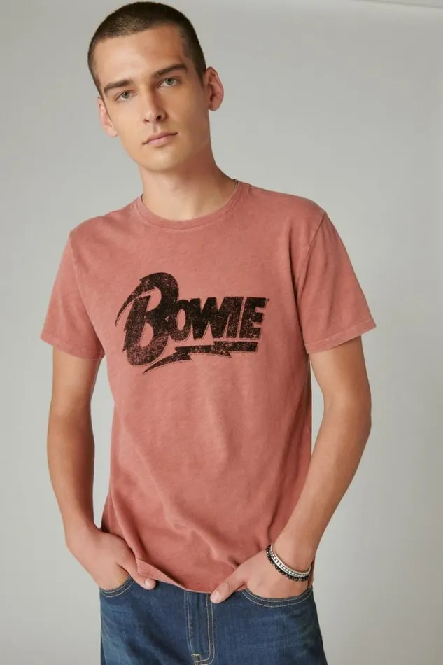 Lucky Brand Bowie Logo Tee Dusty Cedar Men Graphic Tees
