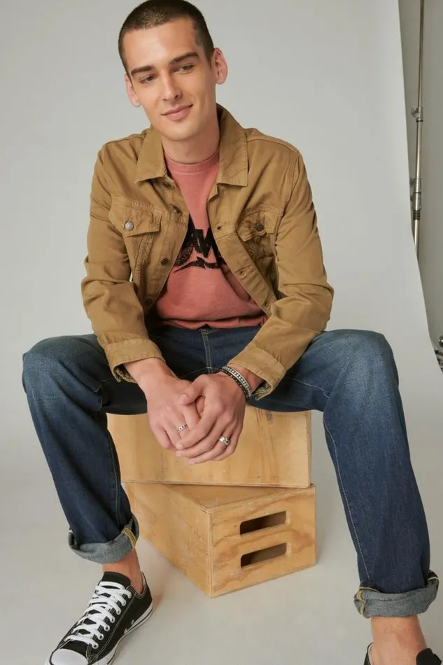 Lucky Brand Bowie Logo Tee Dusty Cedar Men Graphic Tees