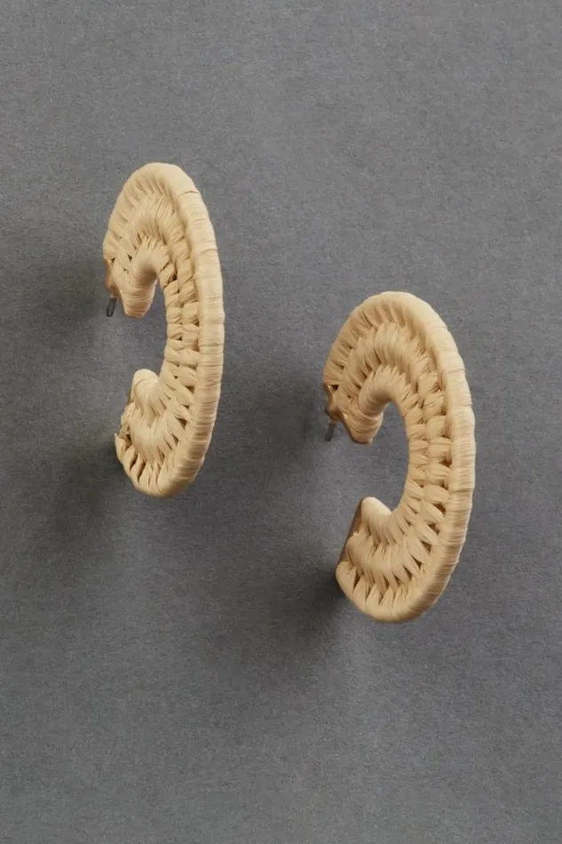 Lucky Brand Brown Raffia Hoop Earring Gold Women Jewelry