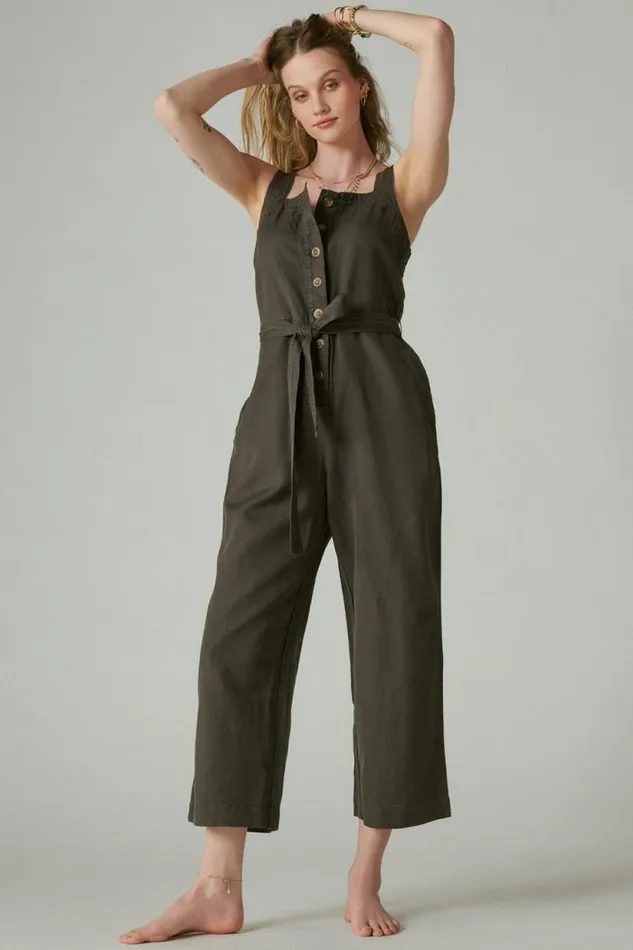 Lucky Brand Button Front Jumpsuit Raven Women Jumpsuits and Overalls