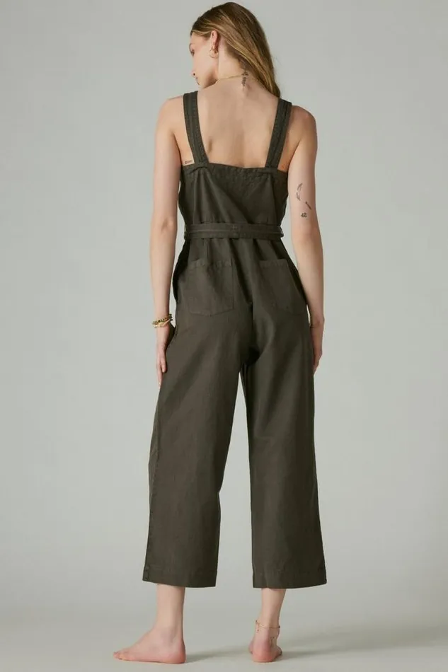 Lucky Brand Button Front Jumpsuit Raven Women Jumpsuits and Overalls
