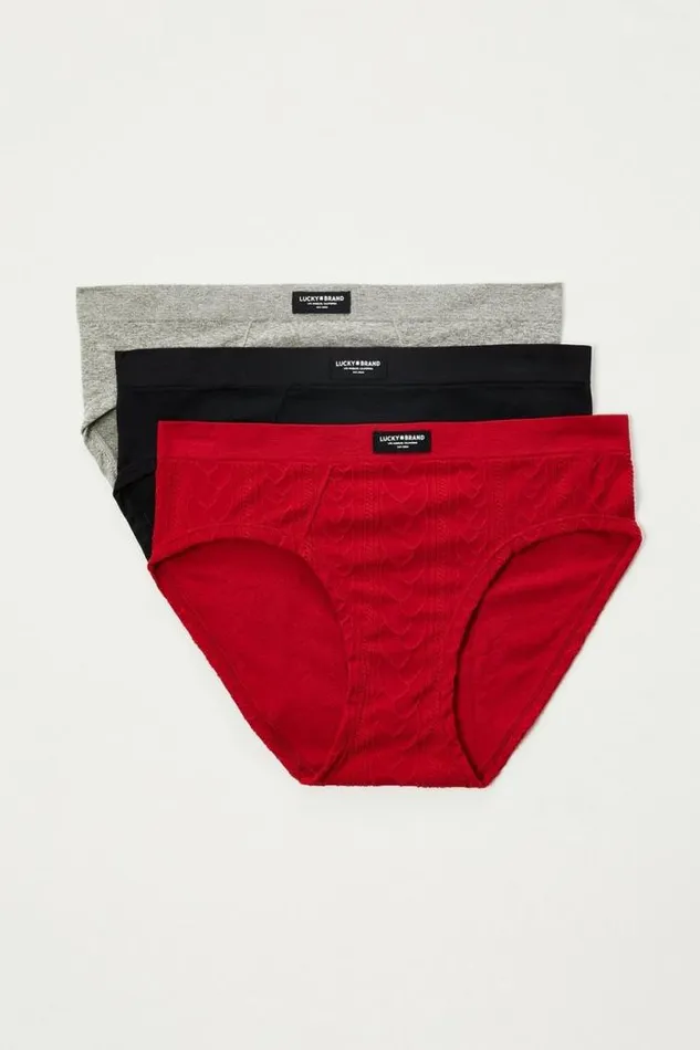 Lucky Brand Cable Knit 3pk Bikini Chili Women Intimates and Sleepwear