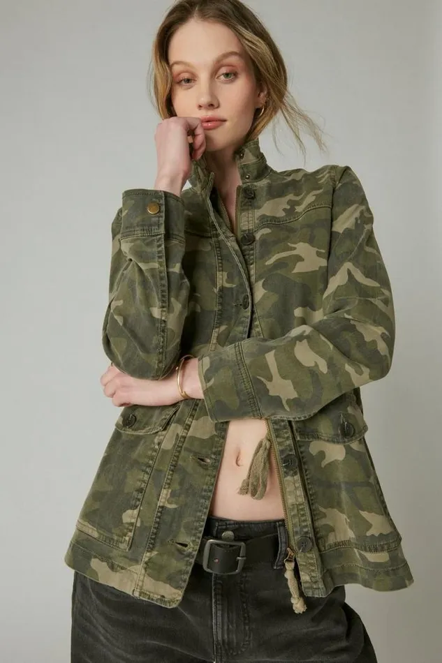 Lucky Brand Camo Printed Utility Jacket Green Multi Women Jackets and Outerwear Lucky Brand Camo Printed Utility Jacket Green Multi Women Jackets and Outerwear