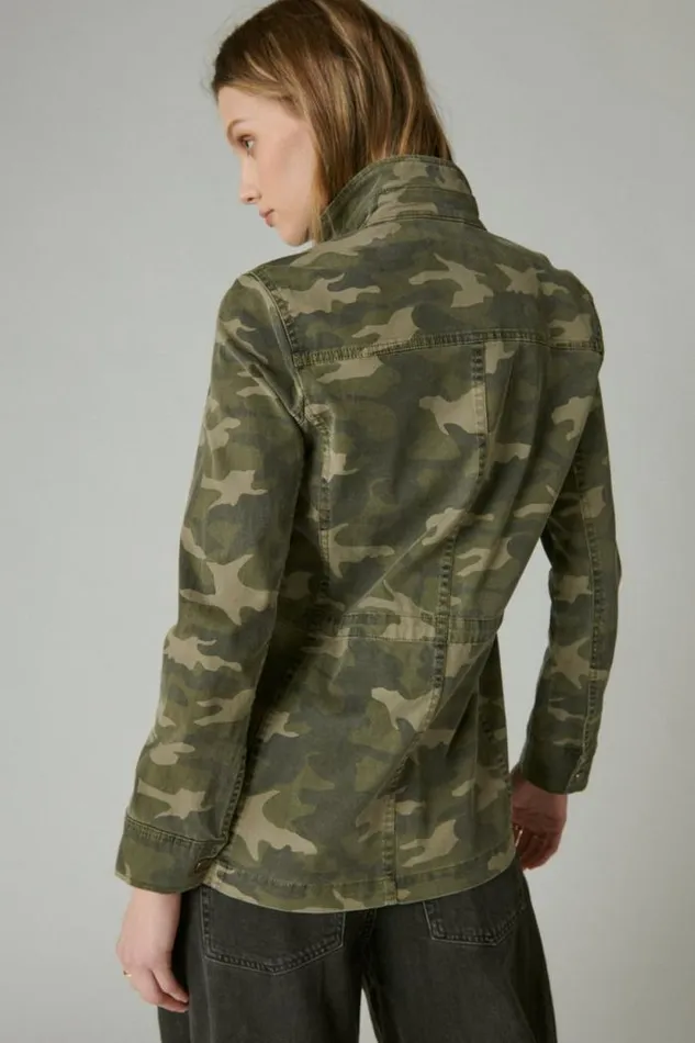 Lucky Brand Camo Printed Utility Jacket Green Multi Women Jackets and Outerwear