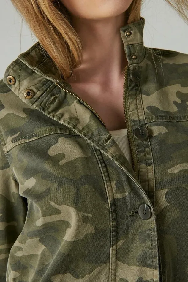 Lucky Brand Camo Printed Utility Jacket Green Multi Women Jackets and Outerwear