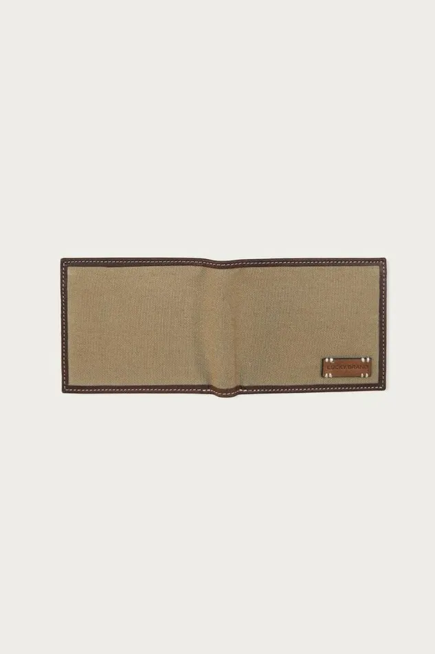 Lucky Brand Canvas With Leather Trim Bifold Wallet Natural Men Bags and Wallets