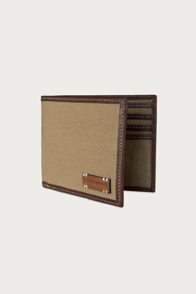 Lucky Brand Canvas With Leather Trim Bifold Wallet Natural Men Bags and Wallets