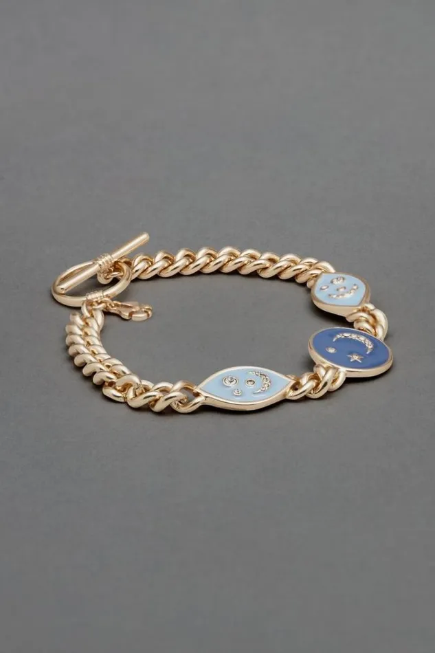 Lucky Brand Celestial Enamel Link Toggle Bracelet Silver Women Jewelry