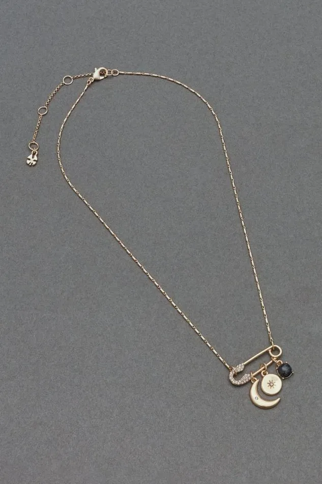 Lucky Brand Celestial Pin Necklace Gold Women Jewelry