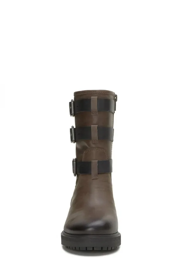 Lucky Brand Cheviss Biker Boot Dark Brown Women Shoes