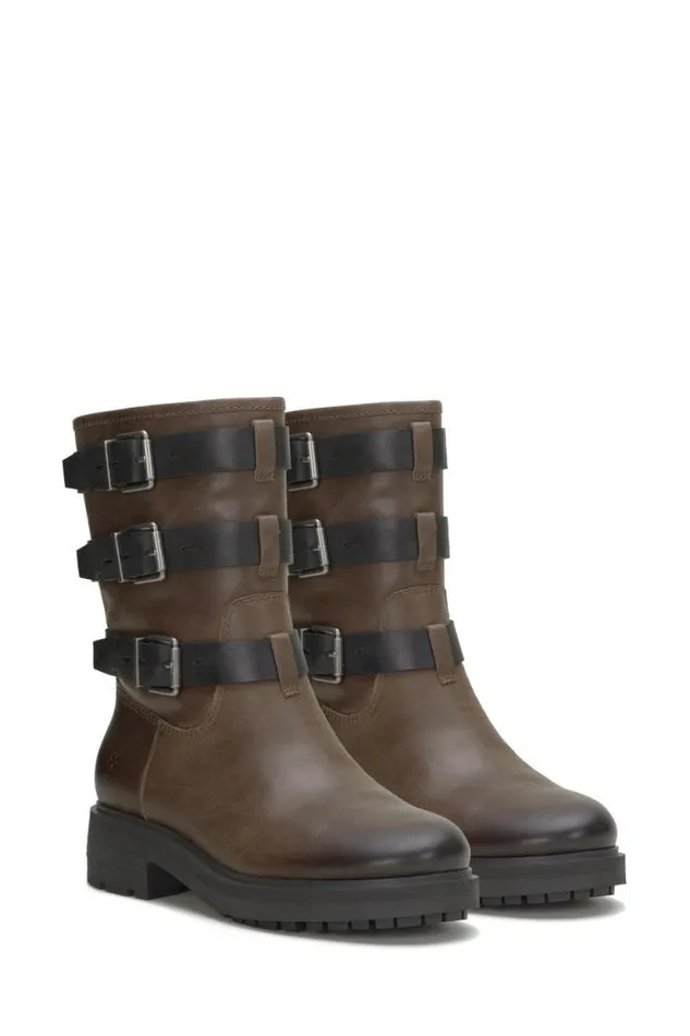 Lucky Brand Cheviss Biker Boot Dark Brown Women Shoes