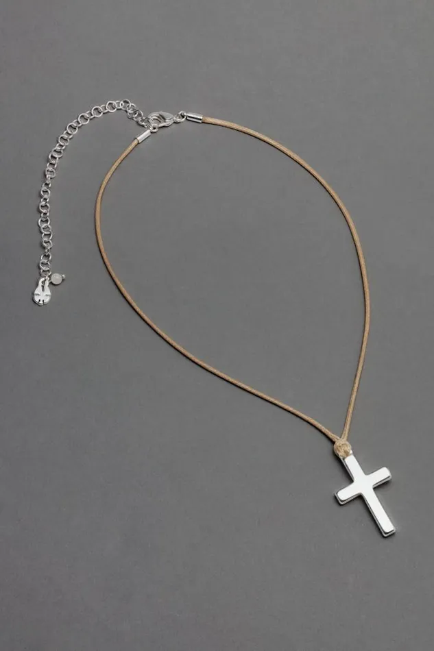 Lucky Brand Chord Cross Choker Necklace Silver Women Jewelry