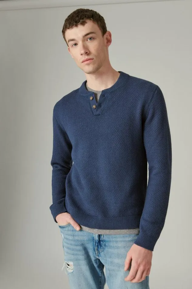 Lucky Brand Cloud Soft Henley Sweater Dark Denim Men Sweaters