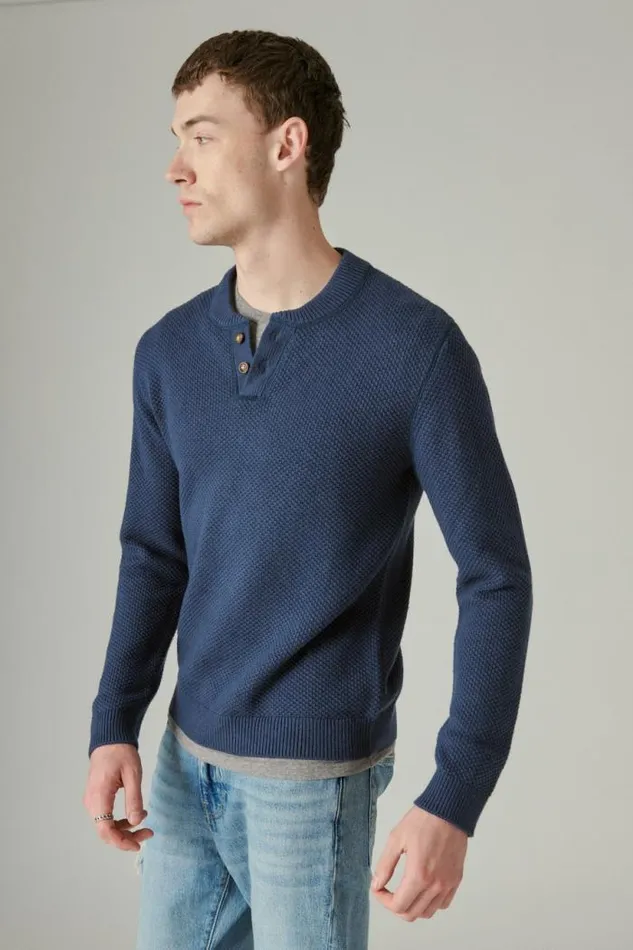 Lucky Brand Cloud Soft Henley Sweater Dark Denim Men Sweaters