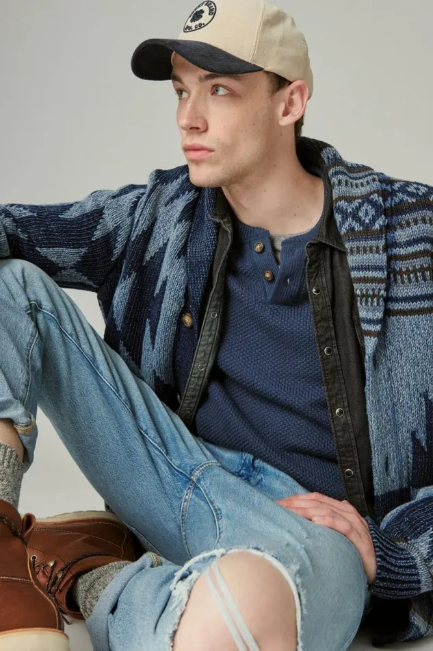 Lucky Brand Cloud Soft Henley Sweater Dark Denim Men Sweaters