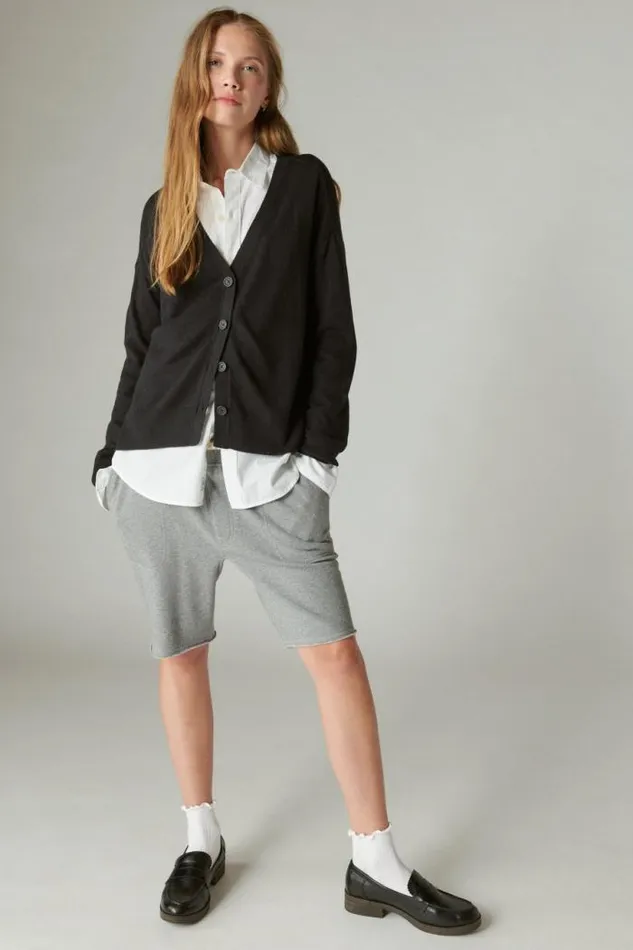 Lucky Brand Cloud Soft Relaxed Cardigan Jet Black Women Sweaters and Sweatshirts
