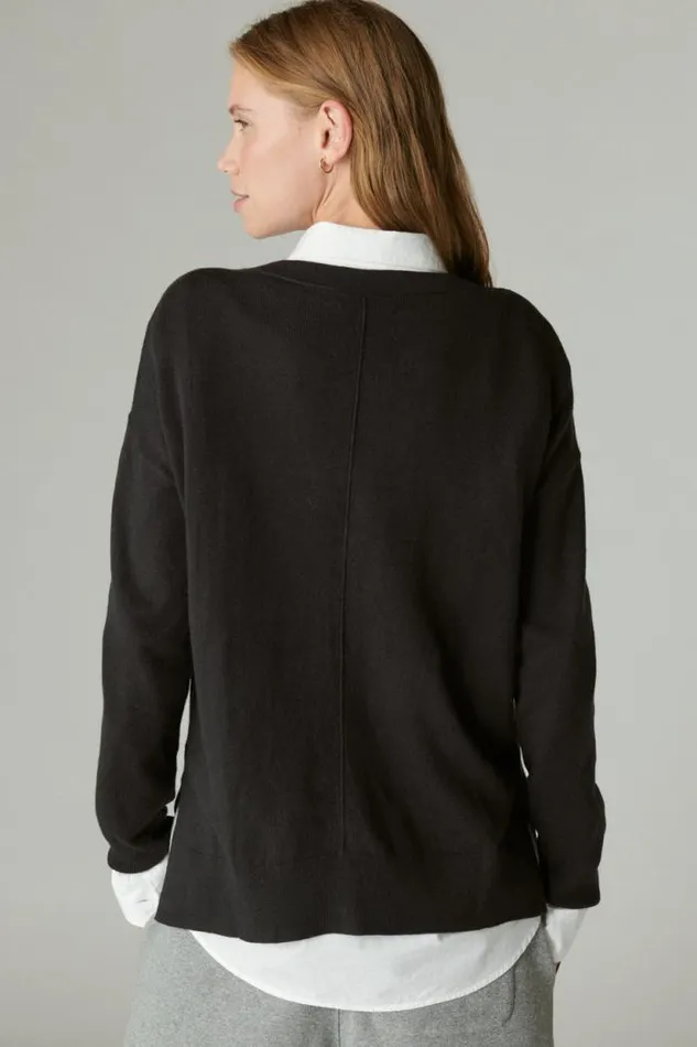 Lucky Brand Cloud Soft Relaxed Cardigan Jet Black Women Sweaters and Sweatshirts