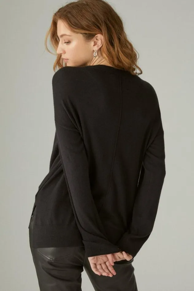 Lucky Brand Cloud Soft Relaxed Cardigan Jet Black Women Sweaters and Sweatshirts