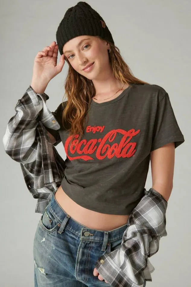 Lucky Brand Coca Cola Logo Tee Raven Women Graphic Tees