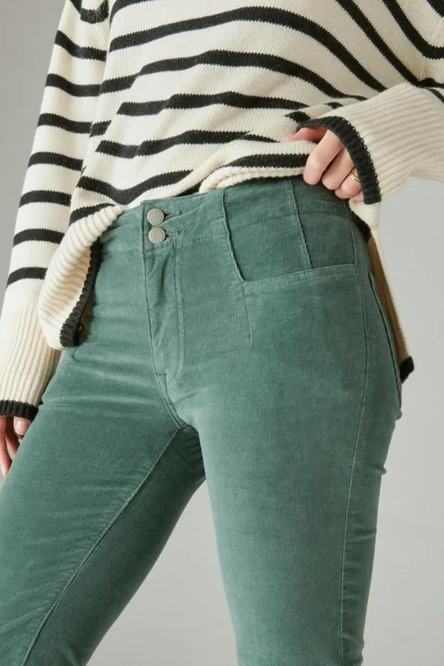 Lucky Brand Corduroy High Rise Stevie Flare Fairytale Green Women Jeans