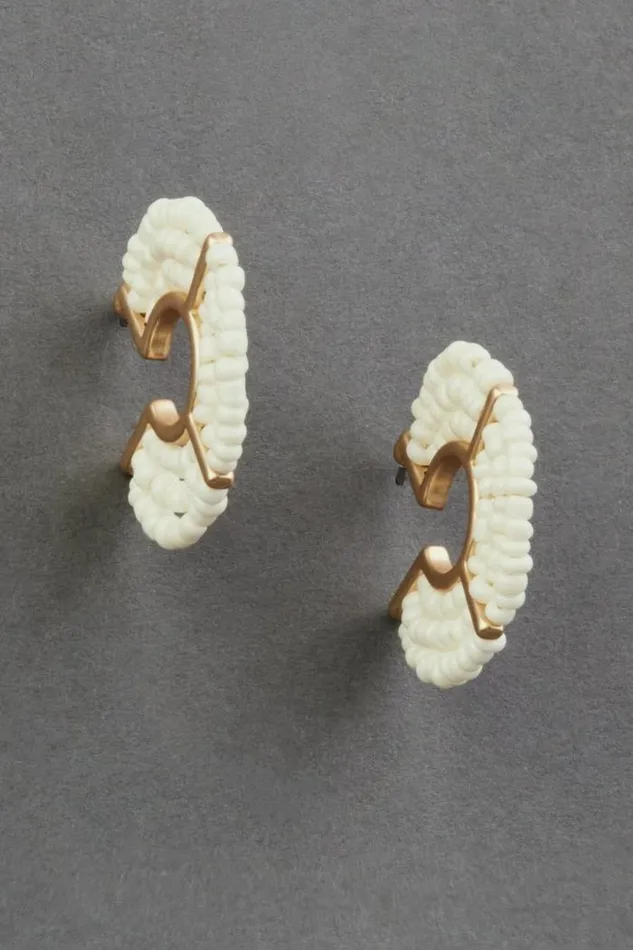 Lucky Brand Cream Beaded Hoop Earring Gold Women Jewelry