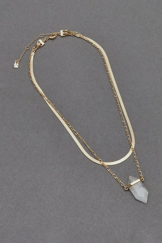 Lucky Brand Crystal Layer Pendant Gold Women Jewelry