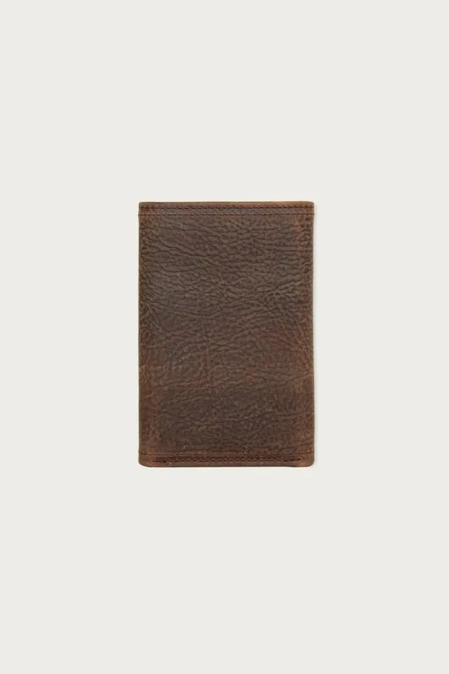 Lucky Brand Double Stitched Leather Trifold Wallet Dark Brown Men Bags and Wallets