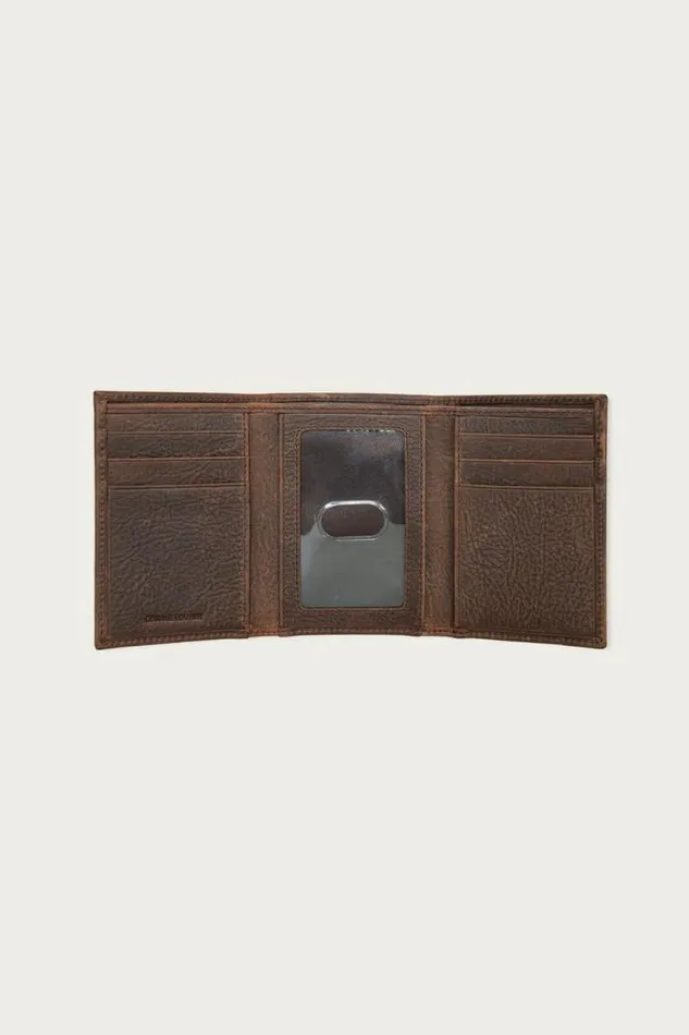 Lucky Brand Double Stitched Leather Trifold Wallet Dark Brown Men Bags and Wallets