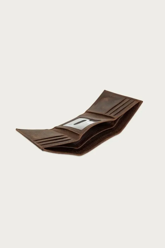 Lucky Brand Double Stitched Leather Trifold Wallet Dark Brown Men Bags and Wallets
