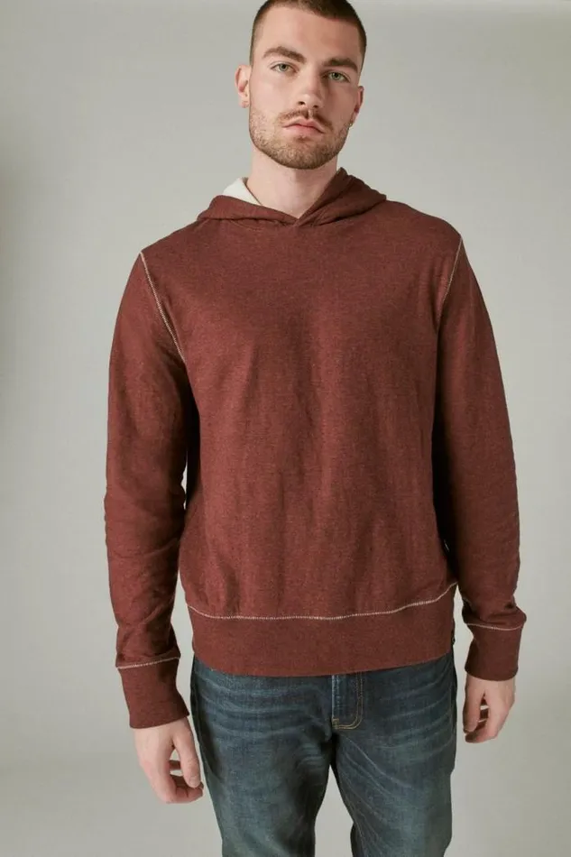 Lucky Brand Duofold Hoodie 550 Burgandy Men Shirts and Tops